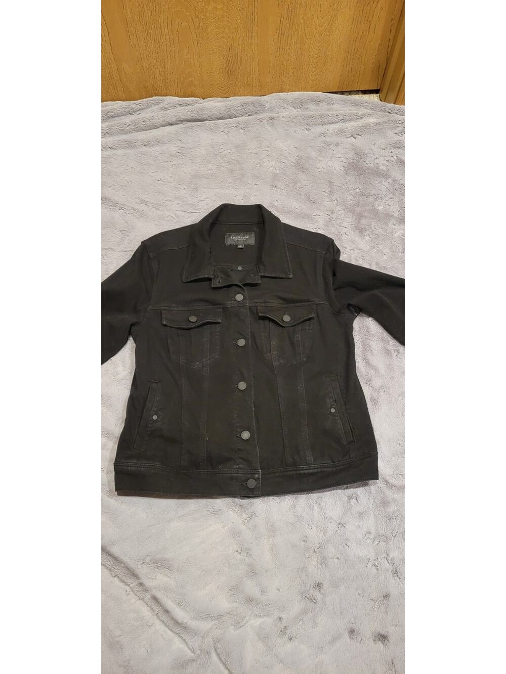 Liverpool Los Angeles Classic Powerflex Black Stretch Denim Jacket Women L Chic